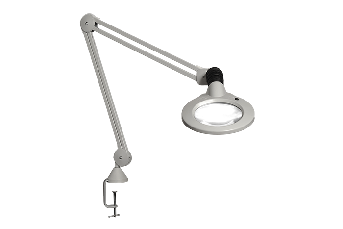 Luxo 18113LG, KFM LED, 45" arm, 3-D lens, and edge clamp mount, light grey