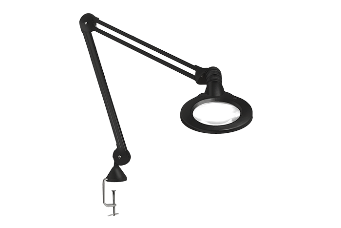 Luxo 18113BK, KFM LED, 45" arm, 3-D lens, and edge clamp mount, black