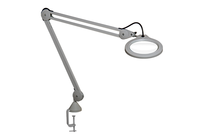 Luxo LFG028215, Magnifier LFM LED G2, 45" arm, 5-D lens and clamp, Llight Grey