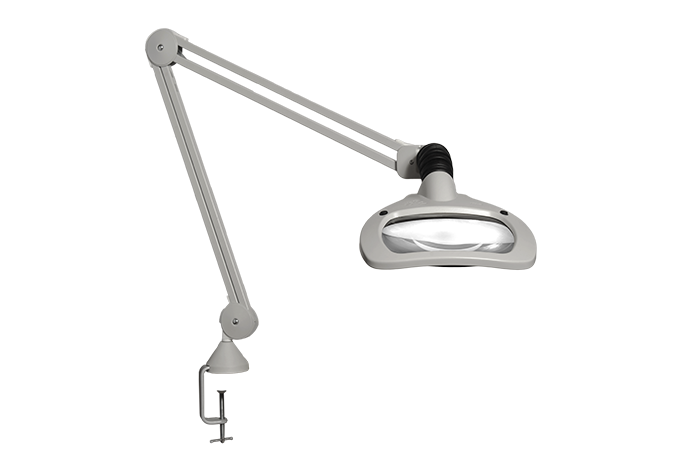 Luxo WAVE LED, 30" arm, 3.5-D lens, and edge clamp mount, light grey