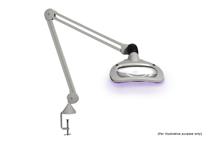 Luxo WAVE LED UV, 45" arm, 5-D lens, and edge clamp mount, light grey