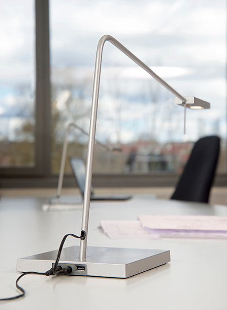 Luxo Ninety LED task light with table-desk base and USB port, Grey Gloss