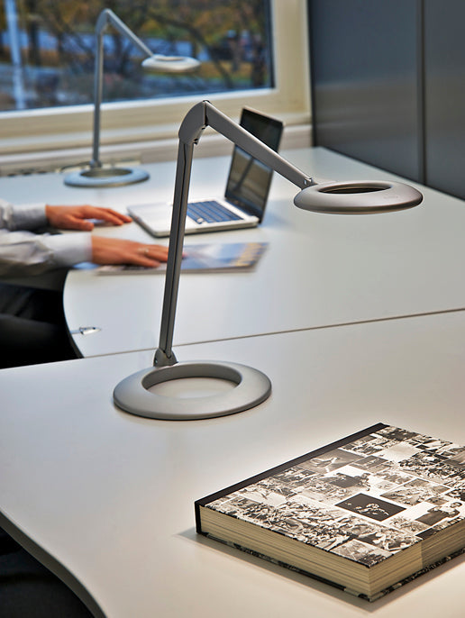 Luxo Ovelo LED task light with table-desk base, Silver Grey