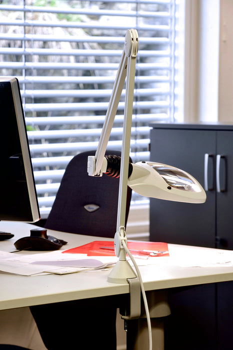 Luxo WAVE LED UV, 45" arm, 5-D lens, and edge clamp mount, light grey
